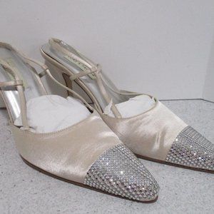 *Lord and Taylor 'STARLET' Pink Champagne Slingbacks Satin w Rhinestone Toe Tip